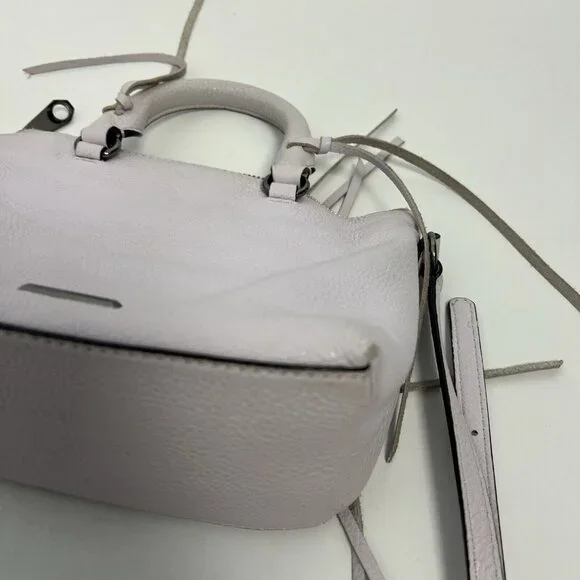 Rebecca Minkoff Purse Micro Moto Satchel Leather Fringe Crossbody Off White - Picture 6 of 15